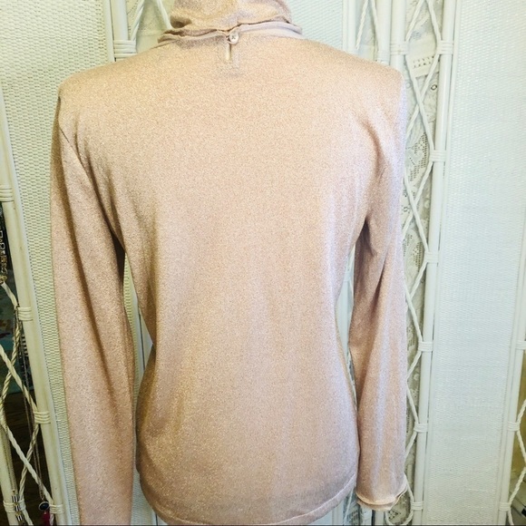 J. Crew Turtleneck Metallic Rose Gold Stretch Knit Ruffle Edge Top size Medium - Picture 7 of 16